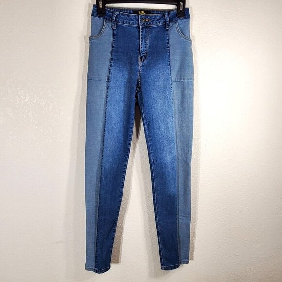 L&B Womens Boyfriend Jeans Size 4 Lucky & Blessed Two-Tone Patchwork Denim - Picture 1 of 12